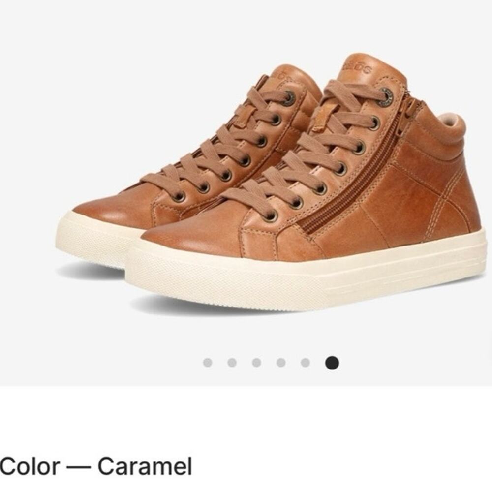 Taos Winner Leather High Top Sneakers Caramel Brown Size 8 Arch Support